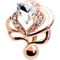 Clear Gem Rose Gold Tone Swirls Heart Top Mount Belly Ring