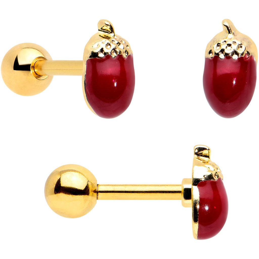 16G 1/4 Clear Gem Gold Hue Autumn Acorn Cartilage Tragus Set of 3