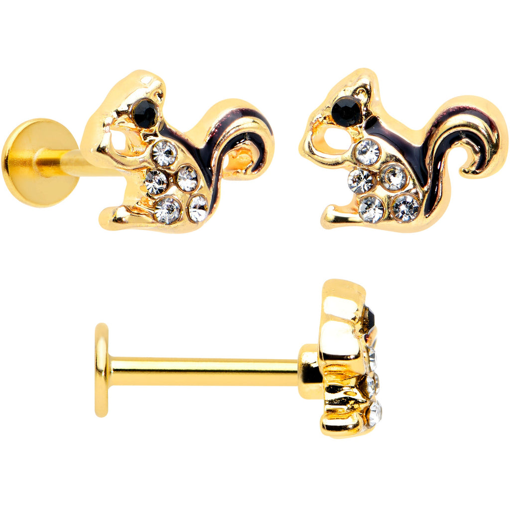 16G 5/16 Clear Gem Gold Tone Squirrel Leaf Labret Tragus Set of 3