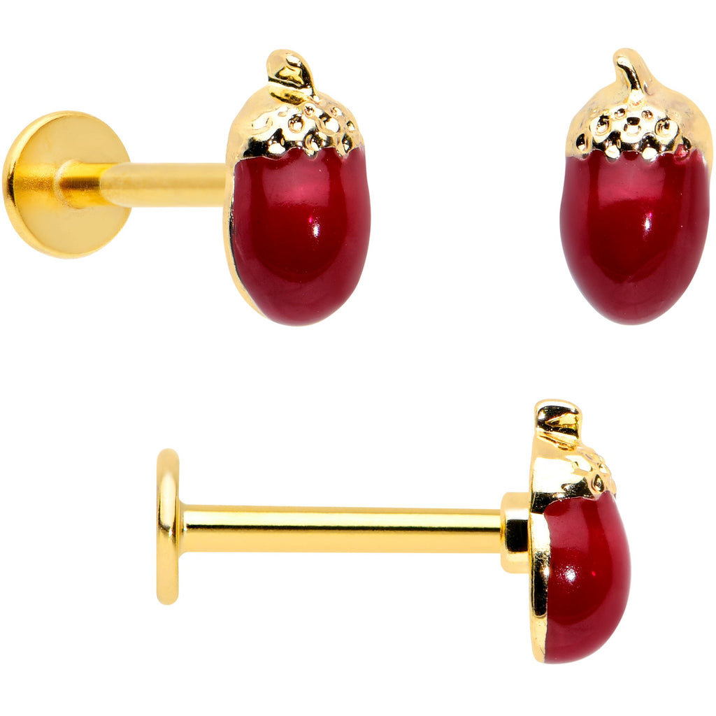 16G 5/16 Clear Gem Gold Tone Squirrel Leaf Labret Tragus Set of 3