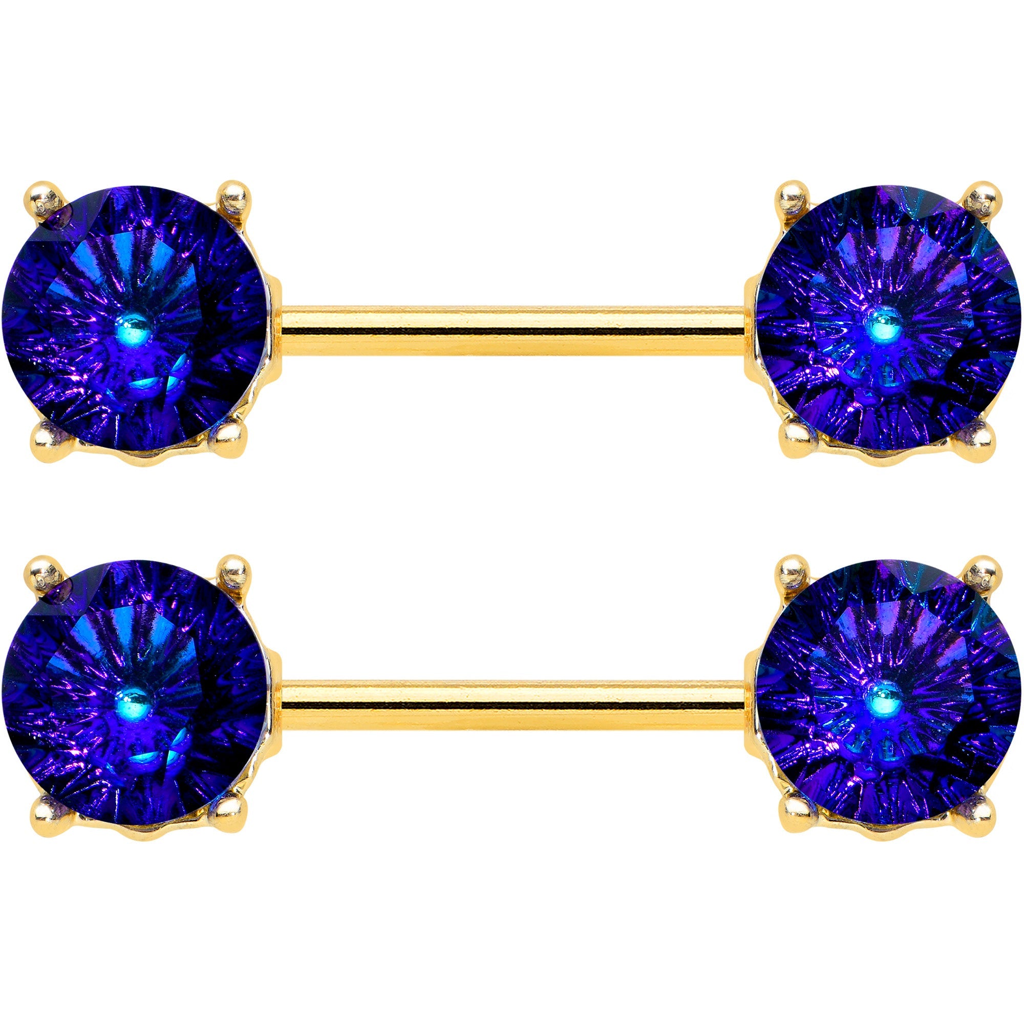 14G 9/16 Blue Gem Gold Tone Simply Elegant Nipple Ring Set