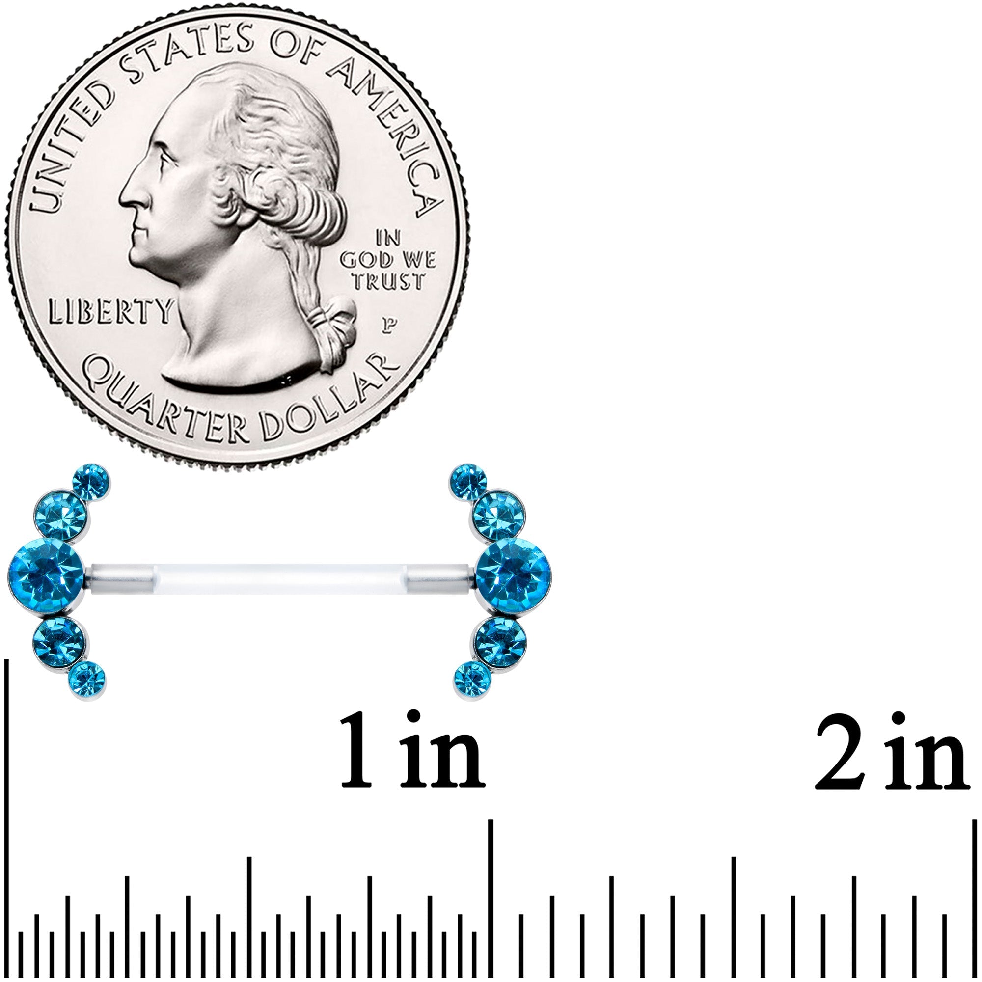 14G 13/16 Blue Gem Bioplast Simple Curvation Barbell Nipple Ring Set