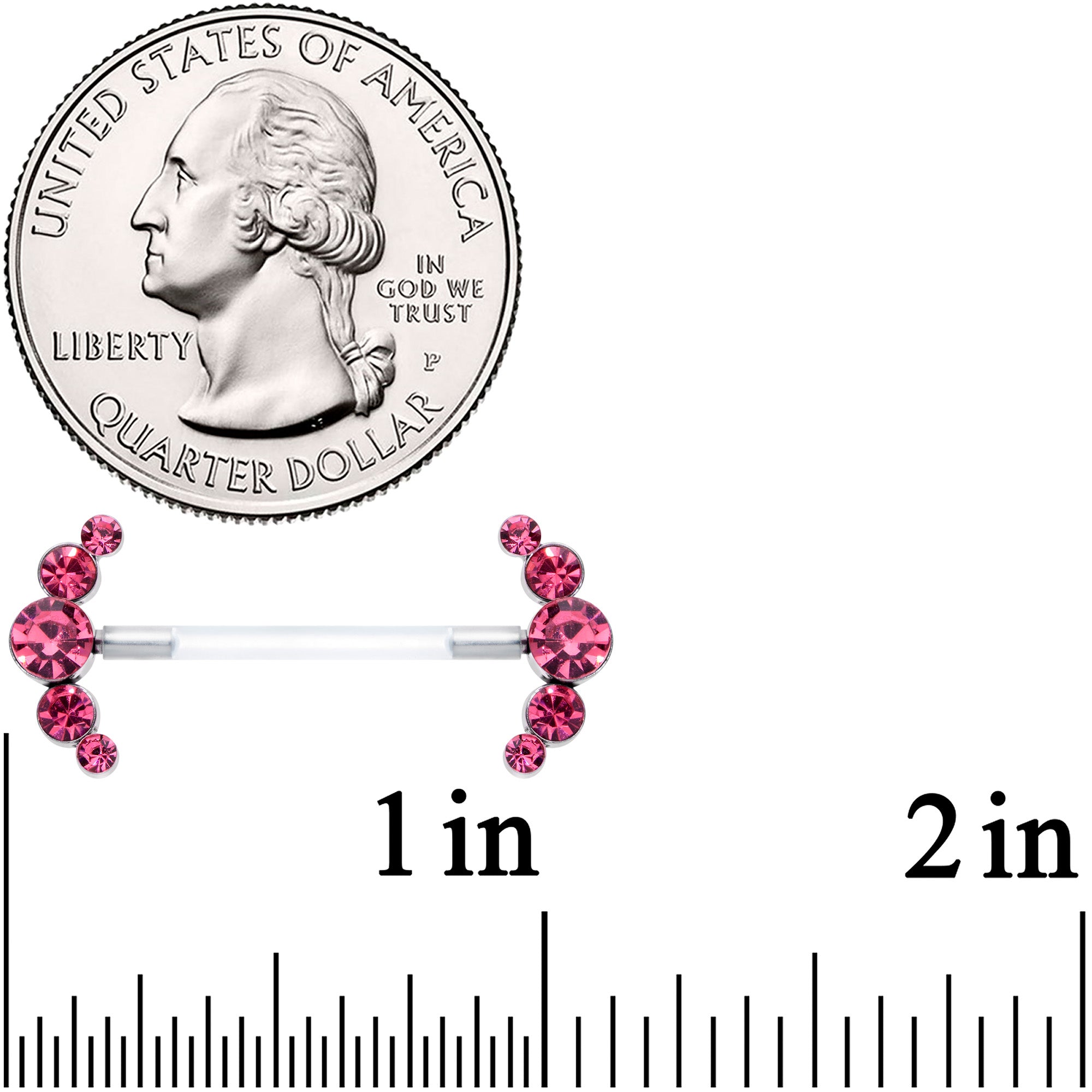 14G 13/16 Pink Gem Bioplast Simple Curvation Barbell Nipple Ring Set