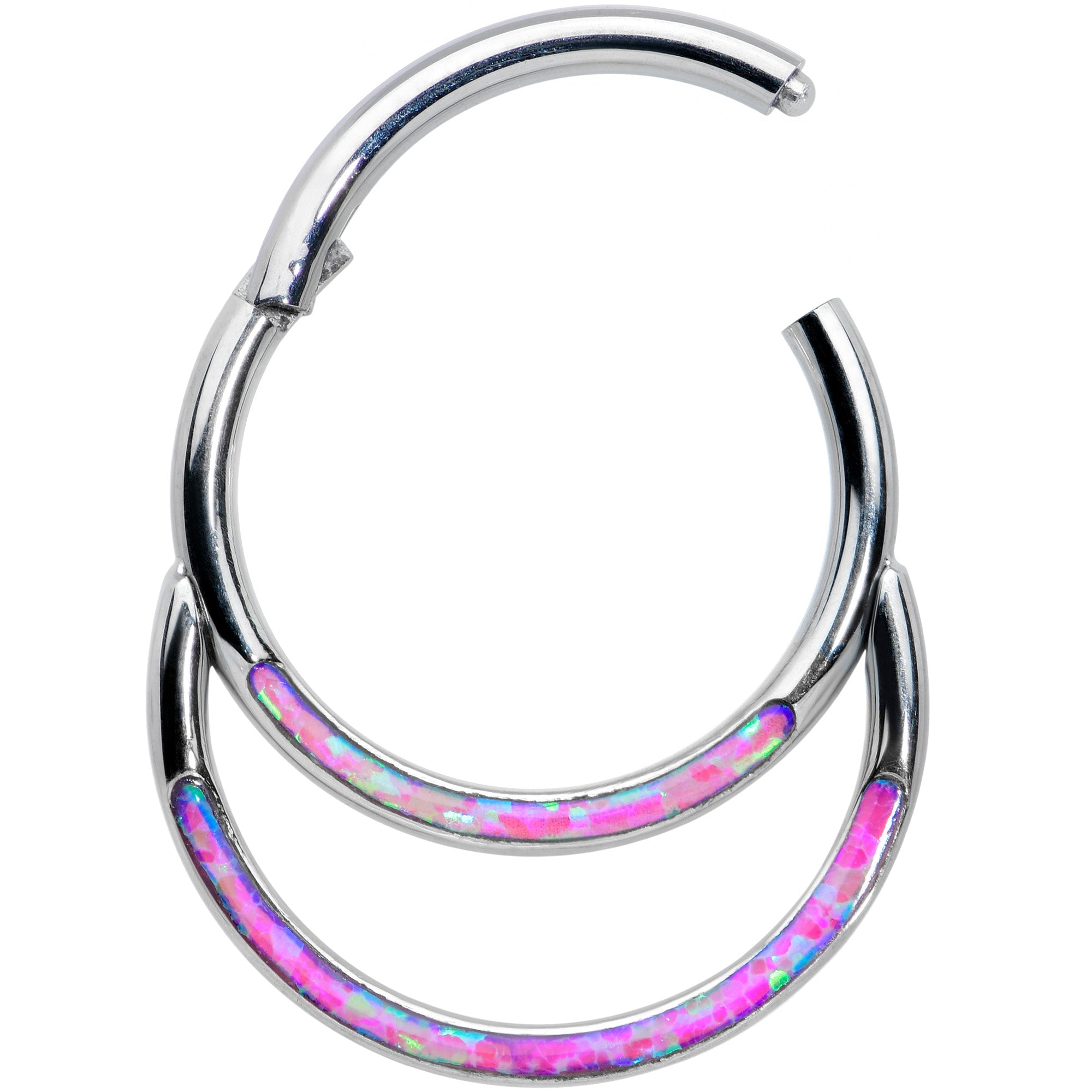 16G 3/8 Purple Synthetic Opal Double Row Hinged Segment Ring