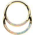 16G 3/8 White Synth Opal Gold Tone Double Row Hinged Segment Ring