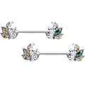 14G 9/16 Multicolor Openwork Autumn Leaf Barbell Nipple Ring Set