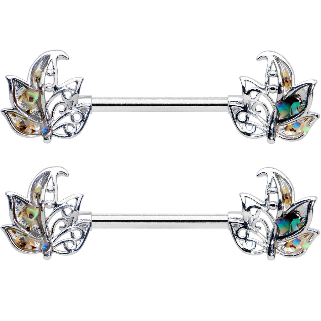 14G 9/16 Multicolor Openwork Autumn Leaf Barbell Nipple Ring Set