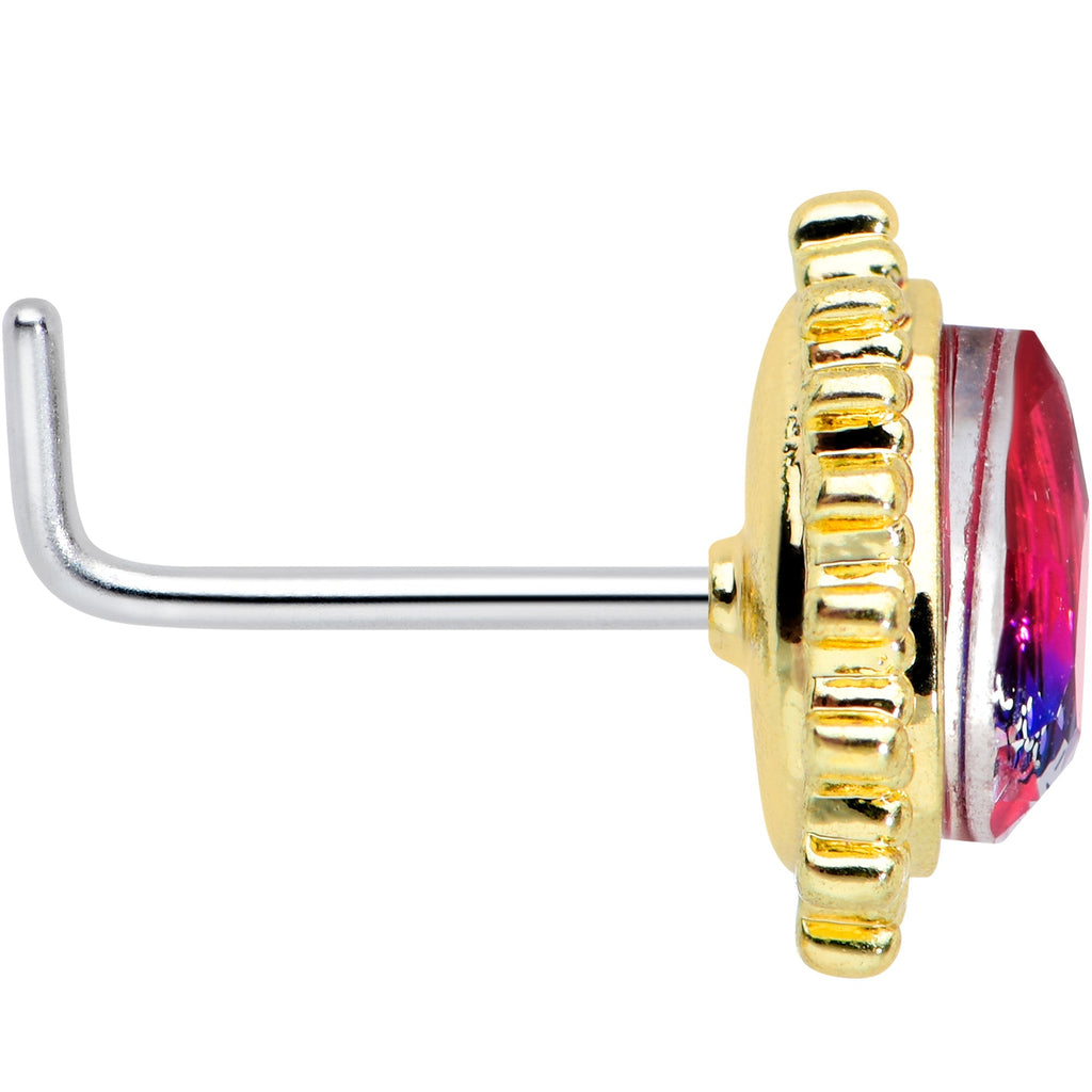 20G 7.5mm Purple Tourmaline Textured Drop L Shape Nose Ring