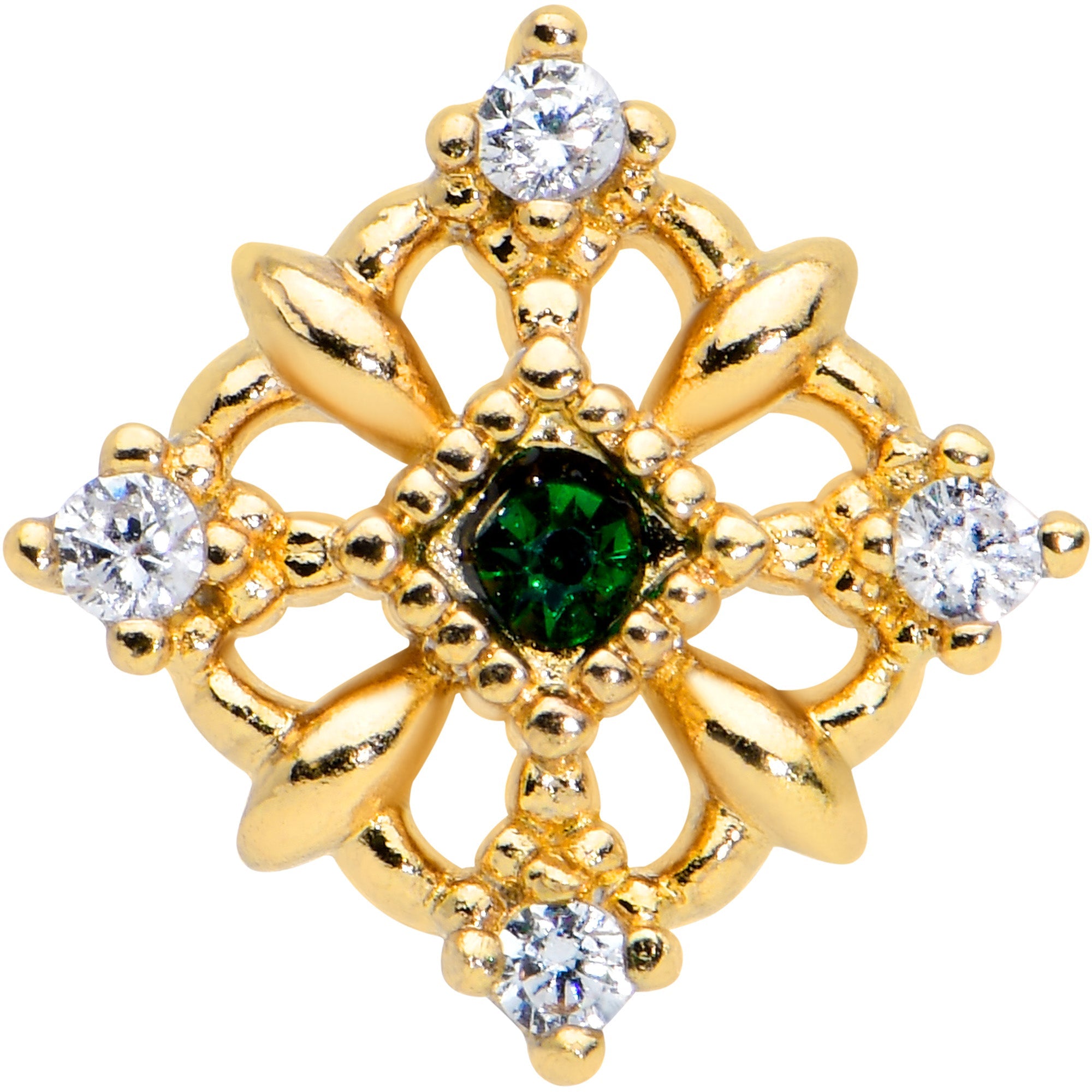 16G 5/16 Green Gem Gold Tone Noble Square Labret Monroe Tragus