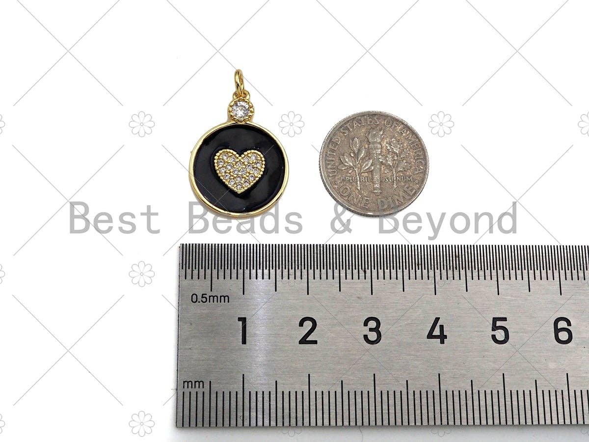 Enamel Colorful Heart On Round Coin Pendant, Sku#L475