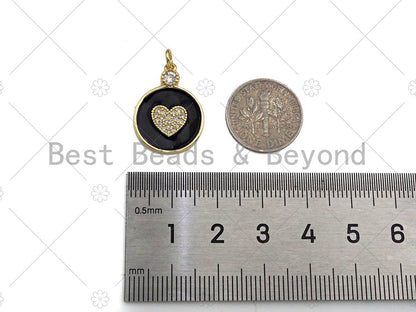 Enamel Colorful Heart On Round Coin Pendant, Sku#L475