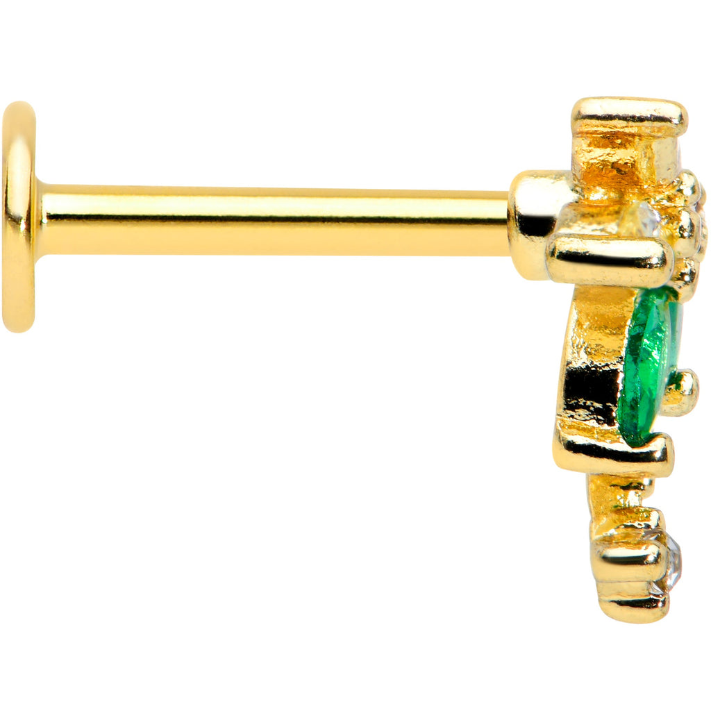 16G 5/16 Green Gem Gold Tone Palm Tree Labret Monroe Tragus