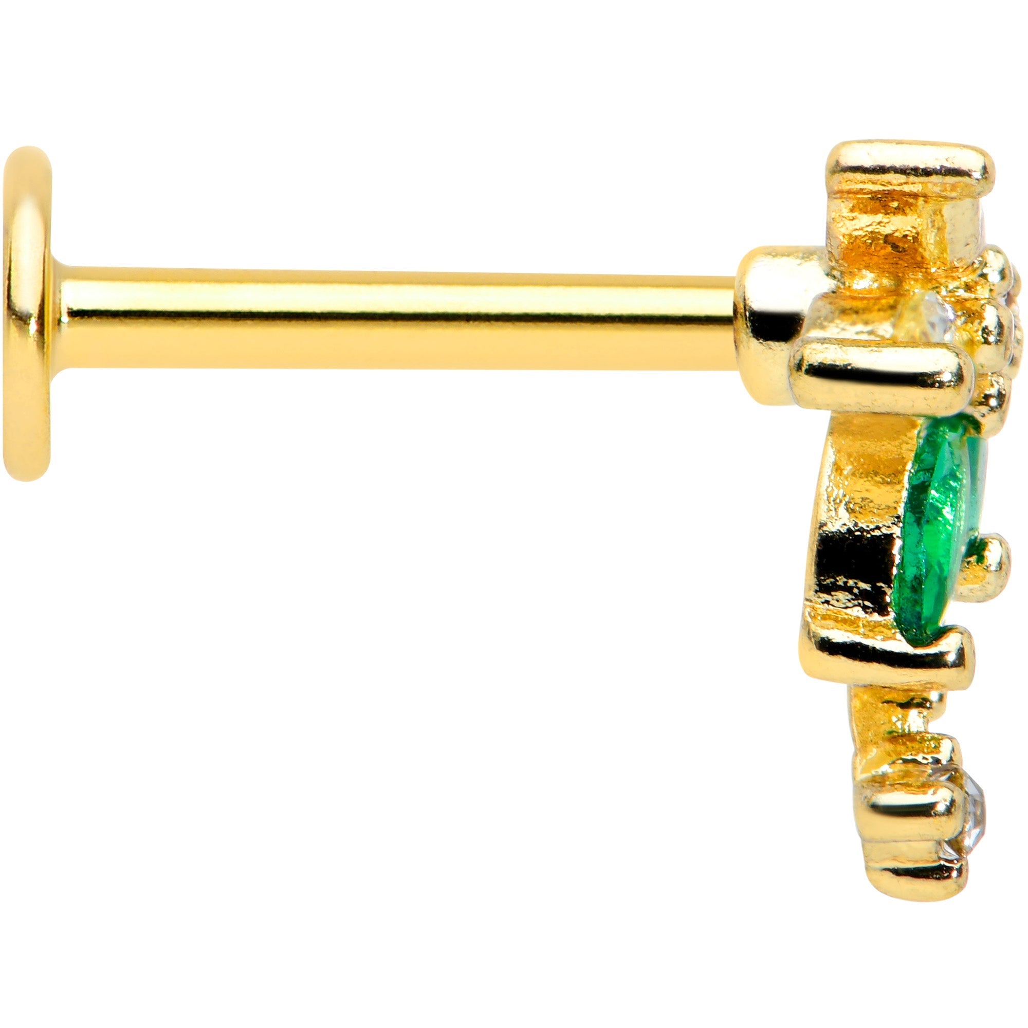 16G 5/16 Green Gem Gold Tone Palm Tree Labret Monroe Tragus