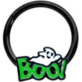 16G 3/8 Black Green Boo Ghost Halloween Hinged Segment Ring