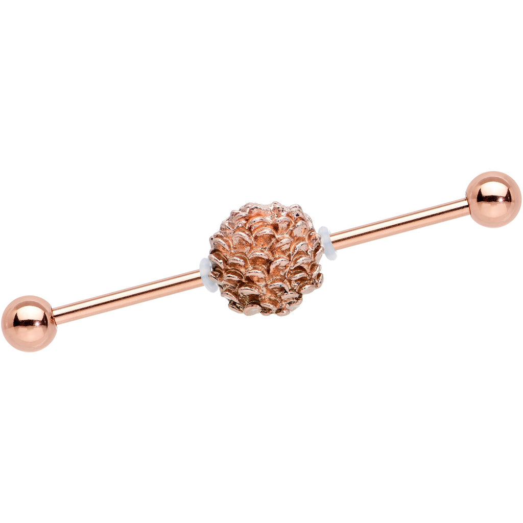 14G Rose Gold Tone Autumn Pine Cone Industrial Barbell 38mm