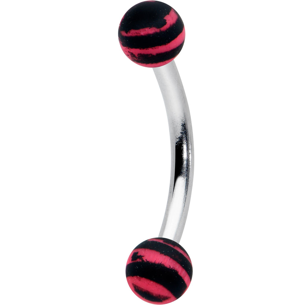 16G 5/16 Matte Pink Zebra Stripe Curved Eyebrow Ring