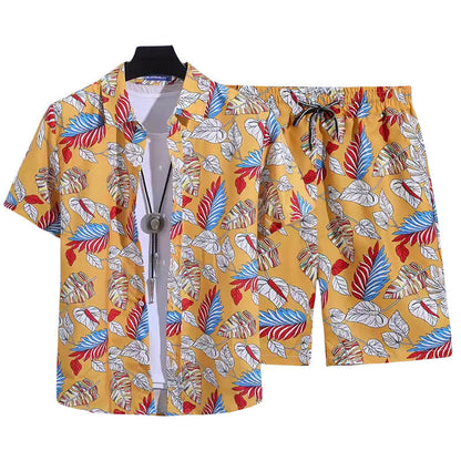 Floral Shirt Set Short Sleeves Retro All-over Floral Print Trendy