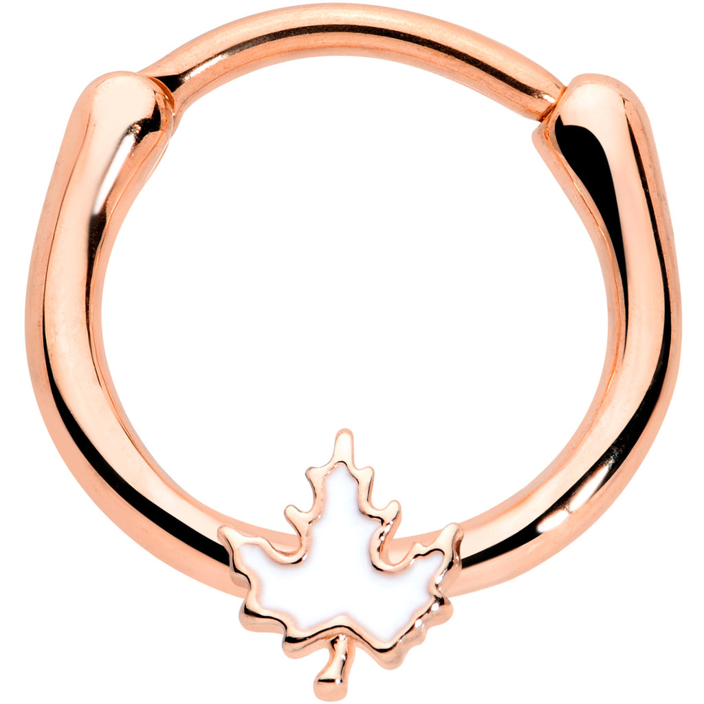 16G 3/8 Rose Gold Tone Fall White Maple Leaf Cartilage Clicker