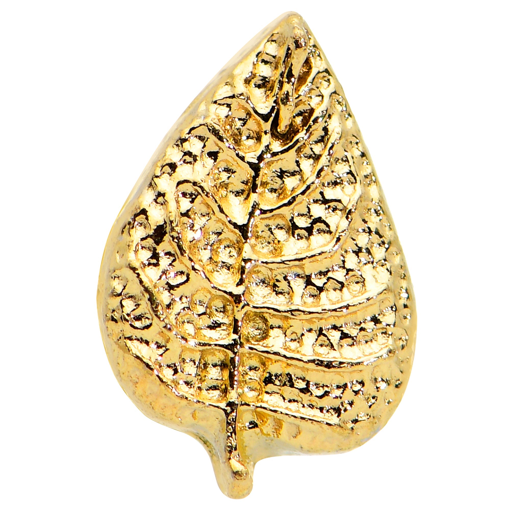 16G 1/4 Gold Tone Autumn Textured Leaf Cartilage Tragus Earring