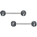 14G 9/16 Matte White Zebra Stripe Barbell Nipple Ring Set