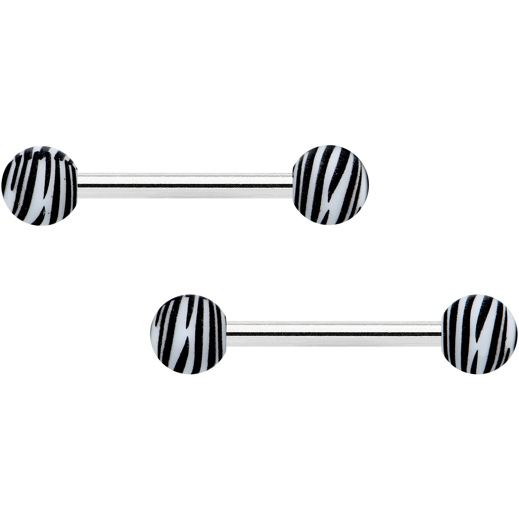 14G 9/16 Matte White Zebra Stripe Barbell Nipple Ring Set
