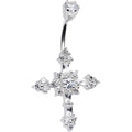 Sterling Silver 925 Crystalline Cubic Zirconia CROSS Belly Ring