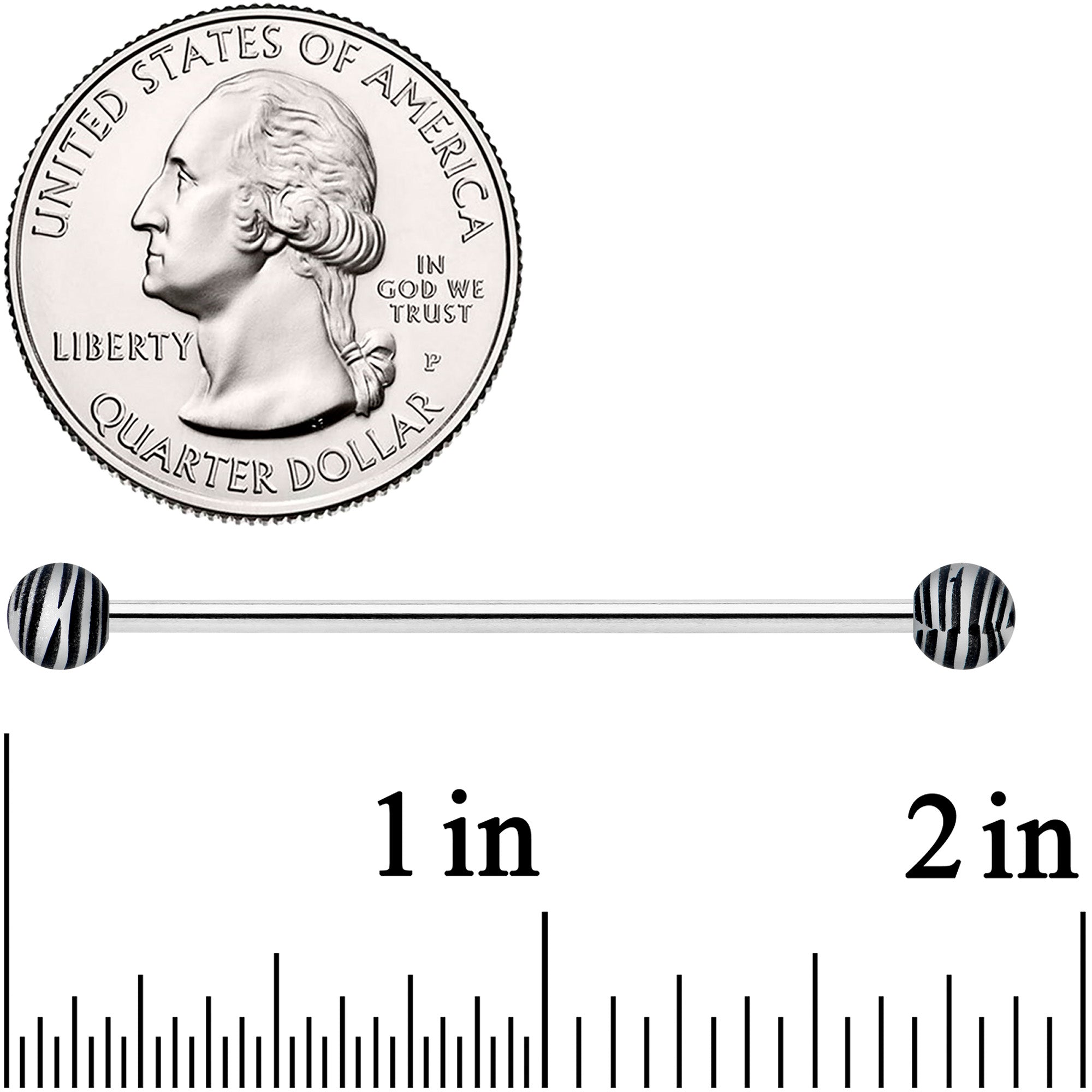 14G Matte Black Zebra Stripe Industrial Barbell 38mm