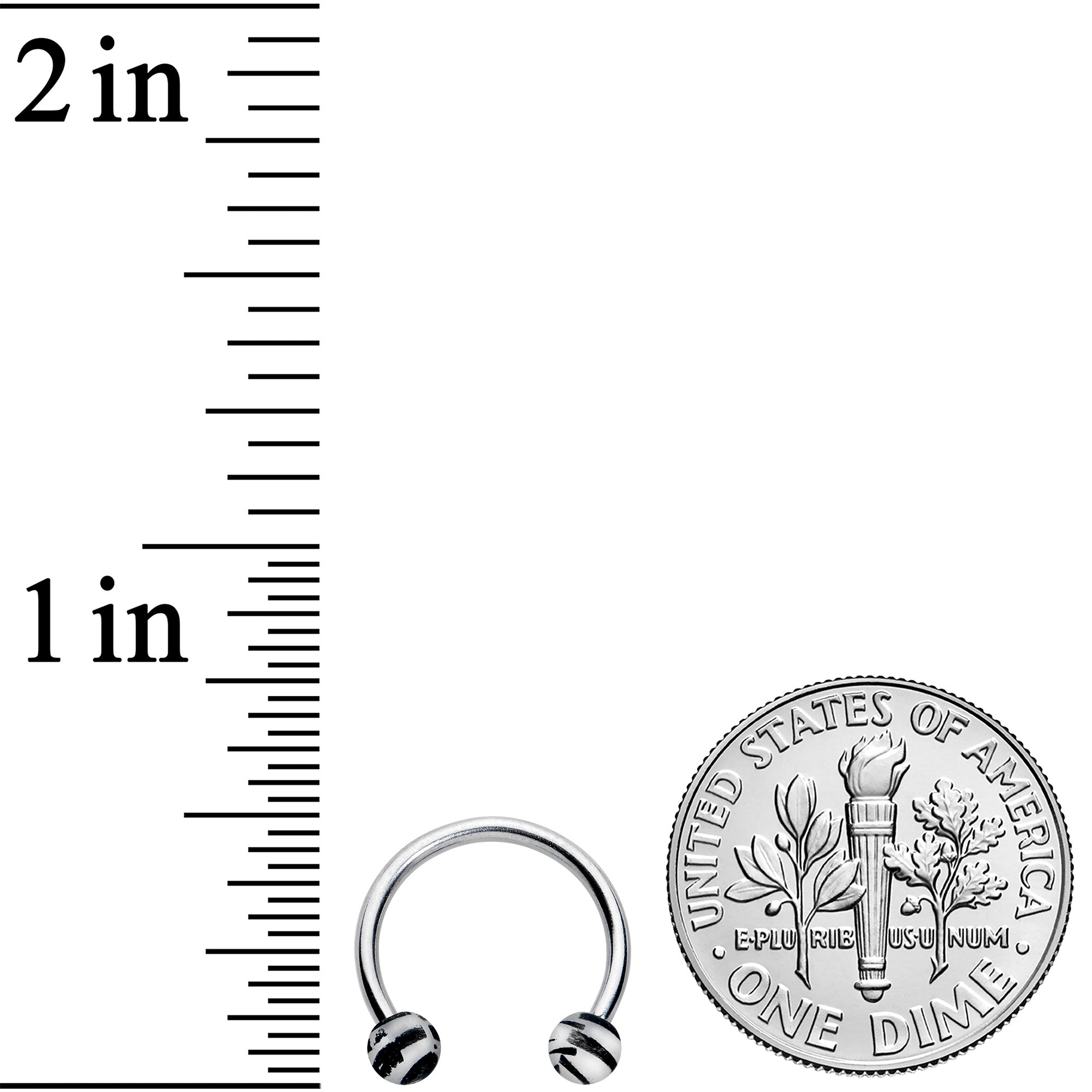 16G 3/8 Matte Grey Zebra Stripe Ends Horseshoe Circular Barbell