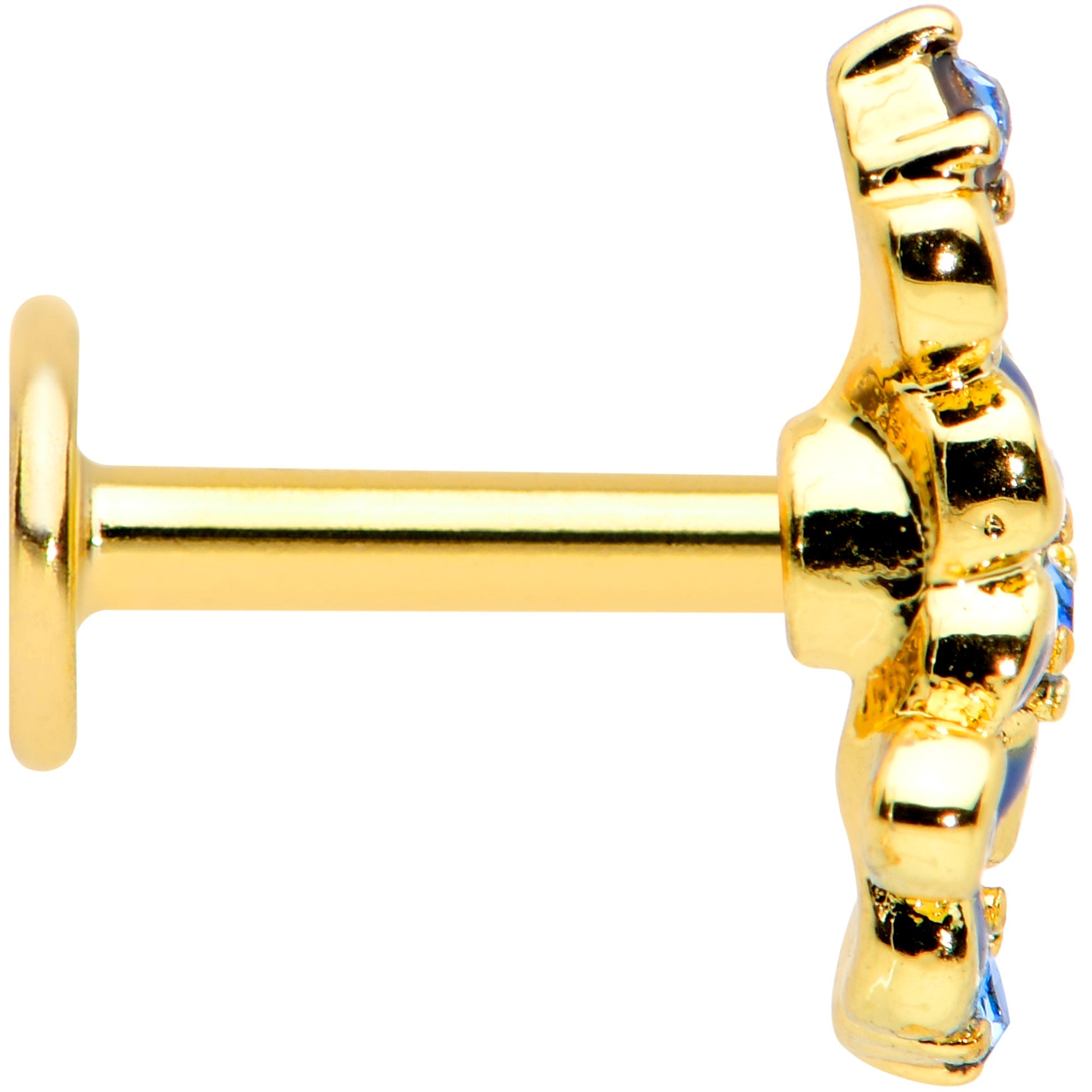 16G 1/4 Blue Gem Gold Tone Floral Blues Labret Monroe Tragus