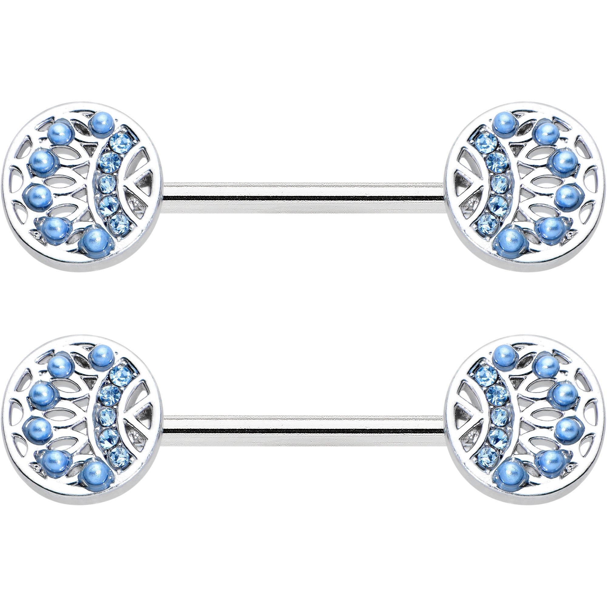 14G 1/2 Blue Gem Geometric Blues Barbell Nipple Ring Set