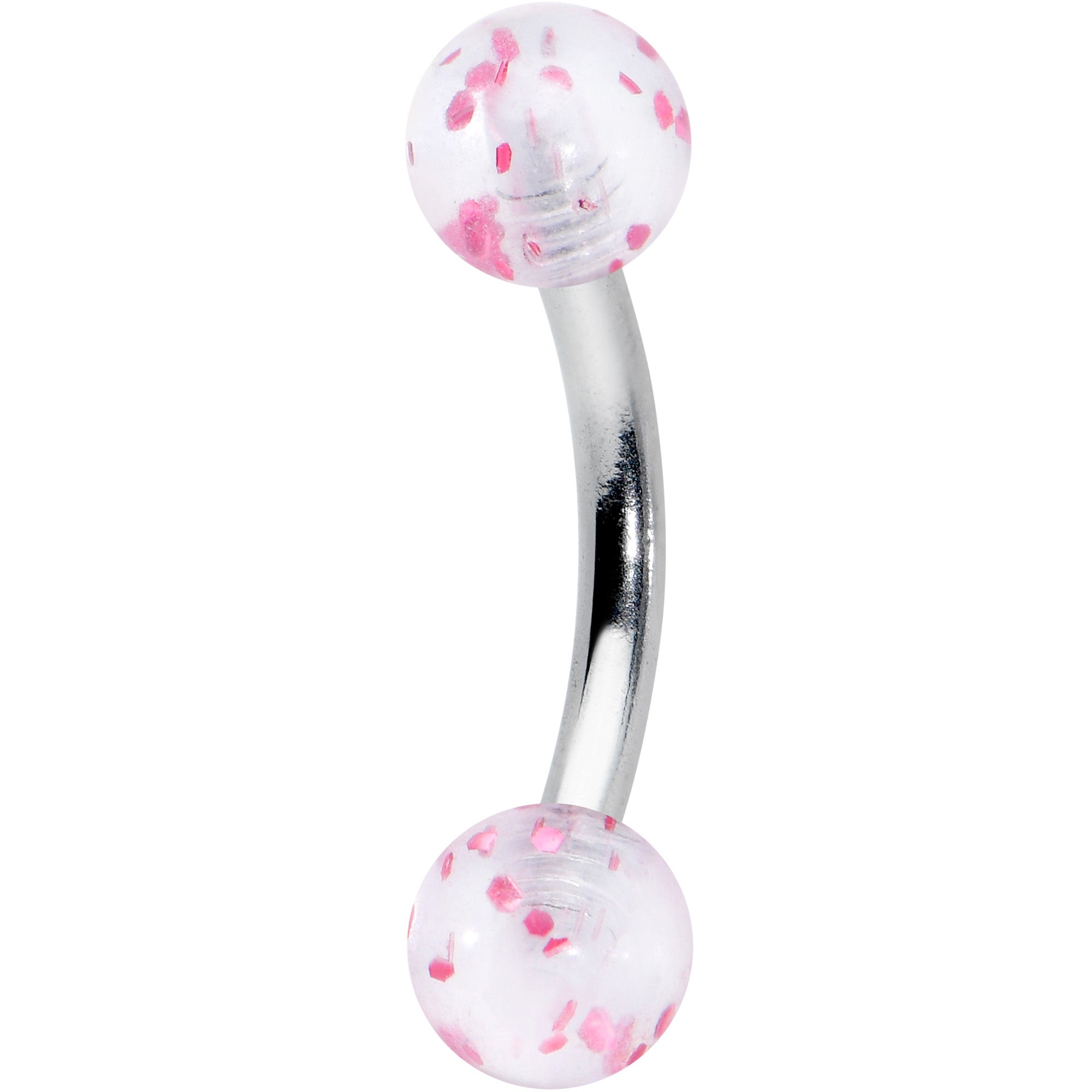 16G 5/16 Clear Pink Glitter Ends Curved Eyebrow Ring