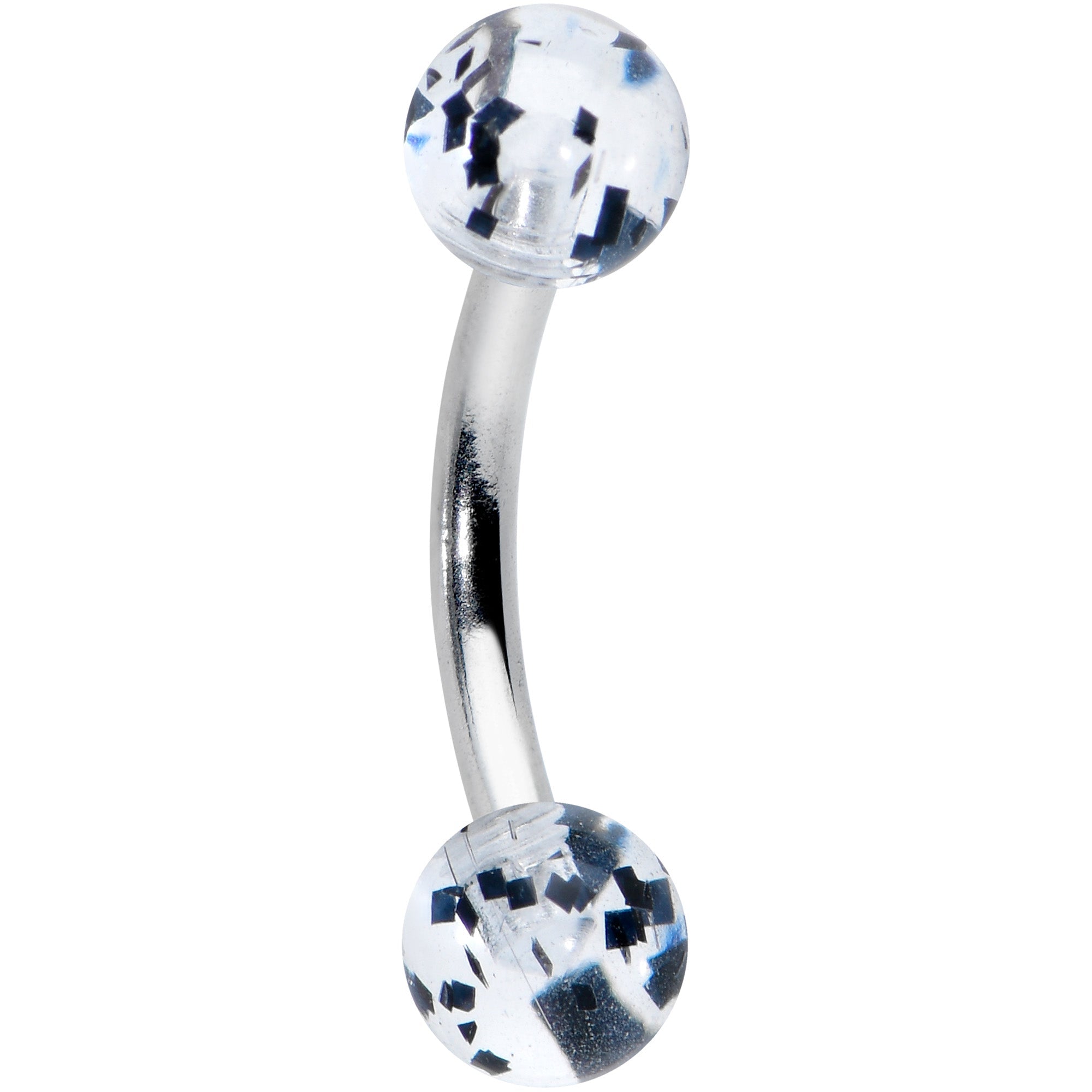 16G 1/4 Clear Black Glitter Ends Rook Curved Barbell