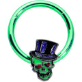 16G 3/8 Green Top Hat Skull Halloween Hinged Segment Ring