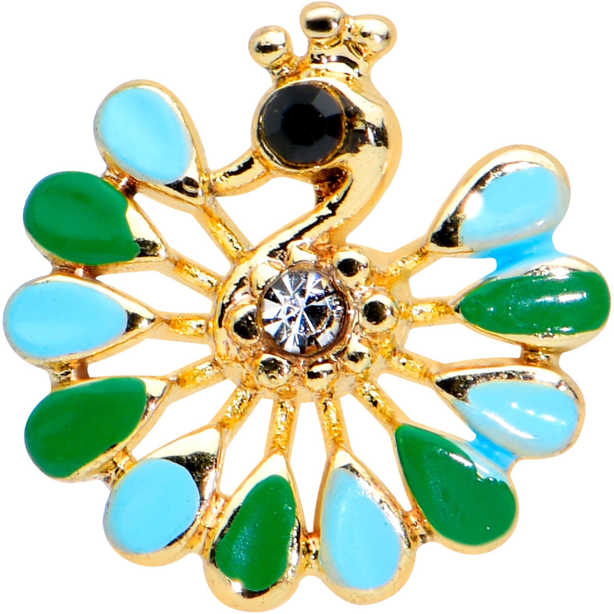 16G 1/4 Clear Black Gem Gold Tone Pretty Peacock Cartilage Tragus