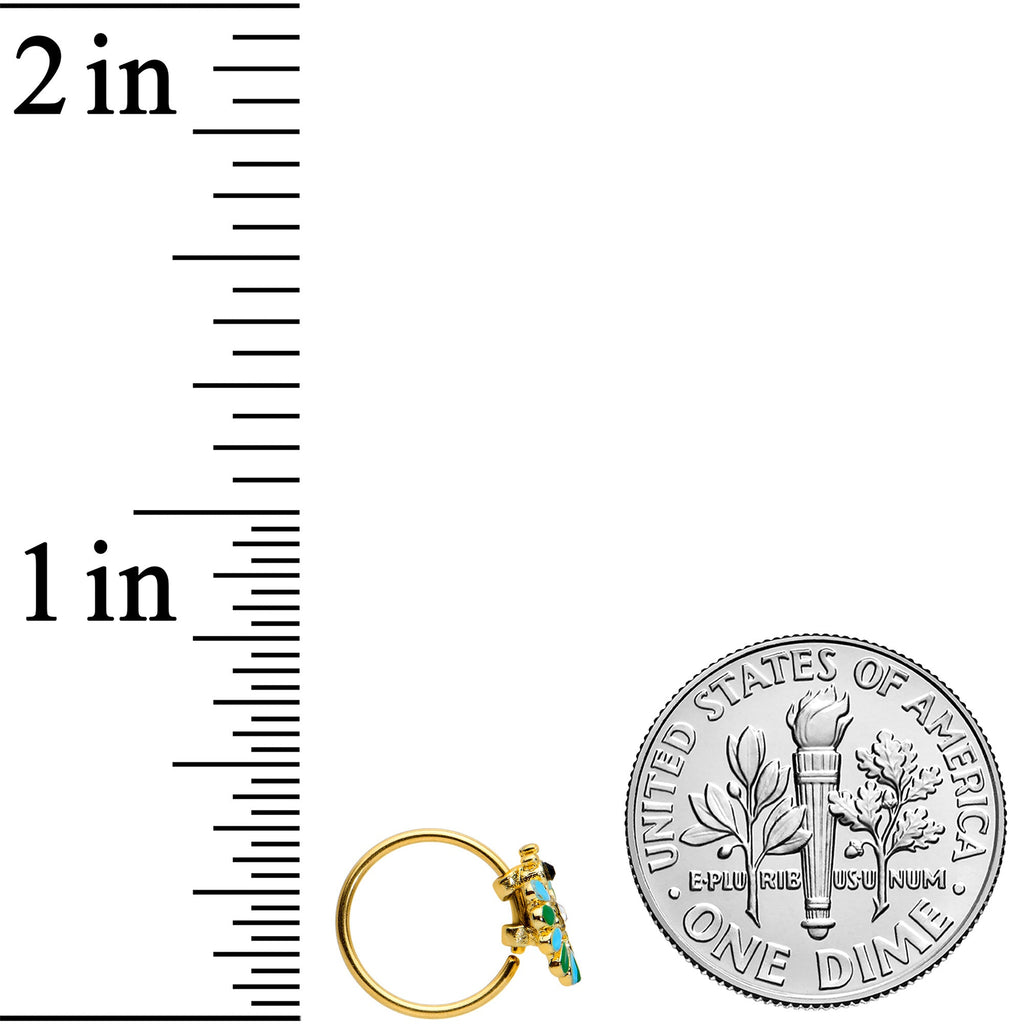 20G 5/16 Clear Black Gem Gold Tone Pretty Peacock Nose Hoop
