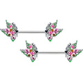14G 1/2 Pink Gem Openwork Butterfly Barbell Nipple Ring Set