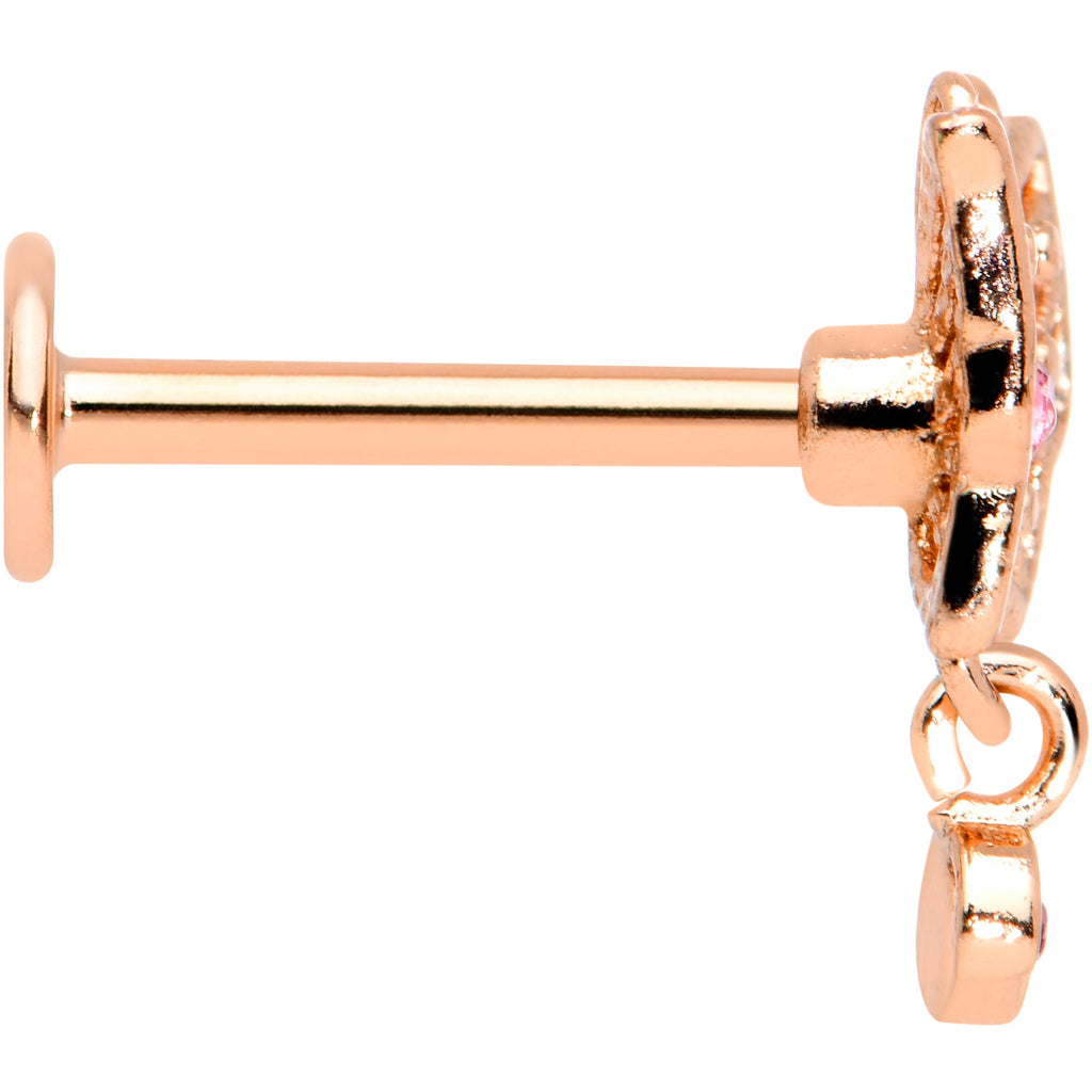 16G 5/16 Pink CZ Gem Rose Gold Hue Butterfly Labret Monroe Tragus