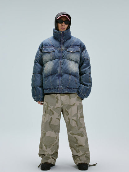 Loose-fit Cotton-padded Jacket With A Washed Vintage Look Roomy Padded Denim Coat For Extra Warmth