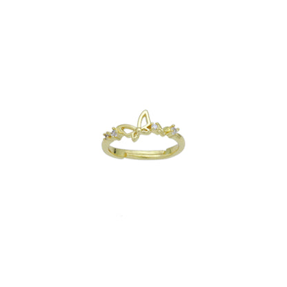Gold Clear CZ Butterfly Adjustable Ring, Sku#LD596