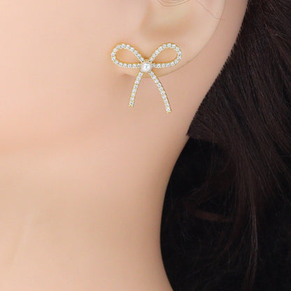 White Pearl Gold Bowknot Star Fish Stud Earring,Sku#LD747