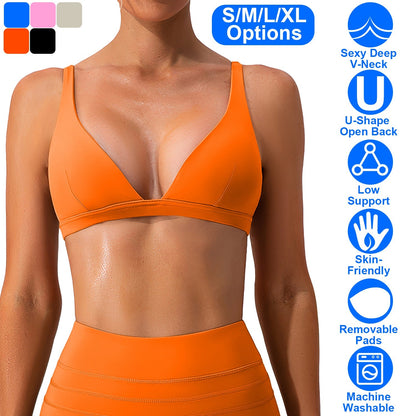 Women Deep V-Neck Sports Bra for Gym - Low-Impact Comfort