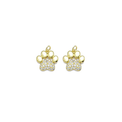 Gold Silver CZ Paw Print Charm, Sku#LK908