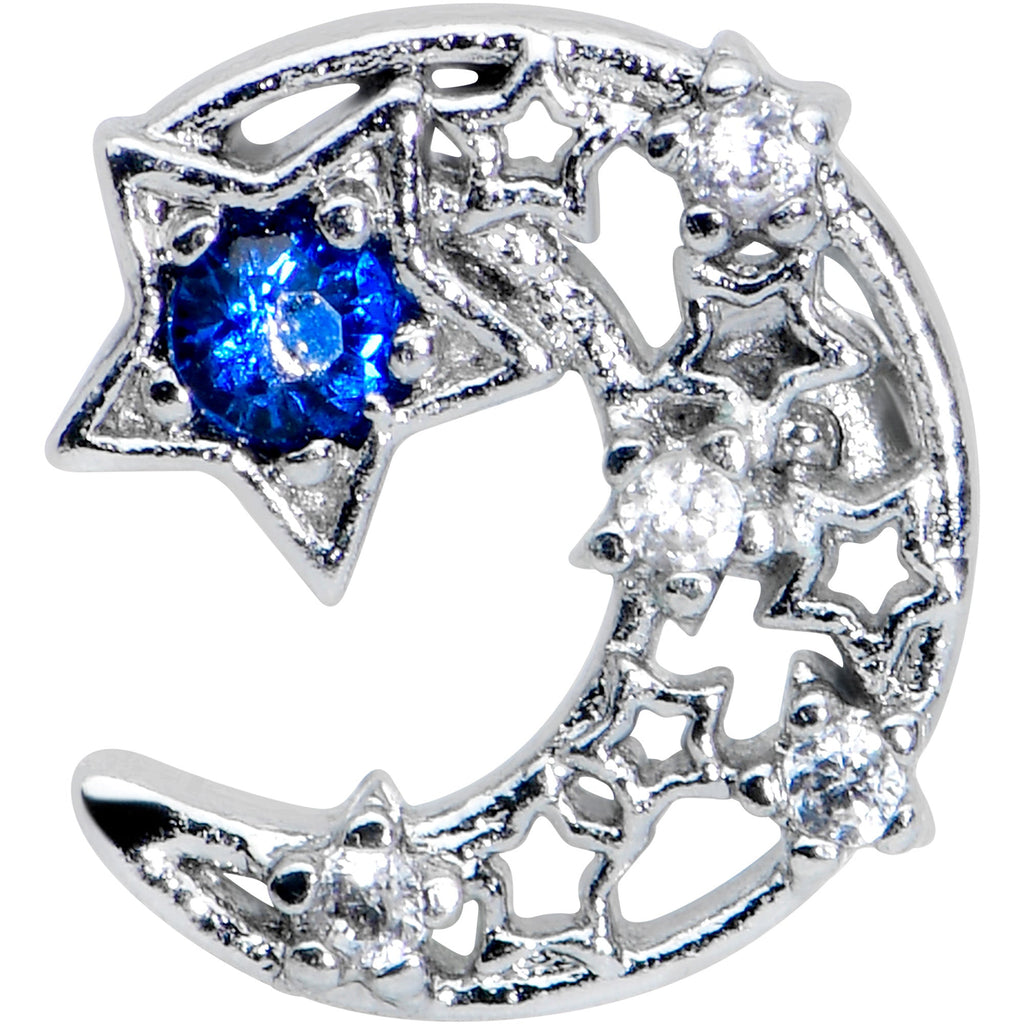 16G 1/4 Clear Blue Gem Star Crescent Moon Labret Monroe Tragus