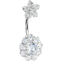 Sterling Silver 925 Crystalline Cubic Zirconia Double FLOWER Belly Ring