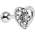 16G 1/4 Clear Gem Floral Hollow Heart Cartilage Tragus Earring