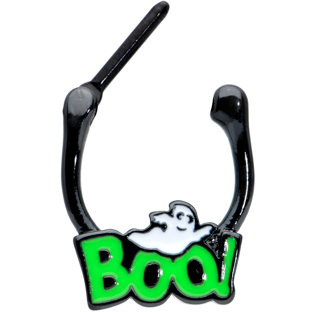 16G 3/8 Black Green Boo Ghost Halloween Cartilage Clicker Ring