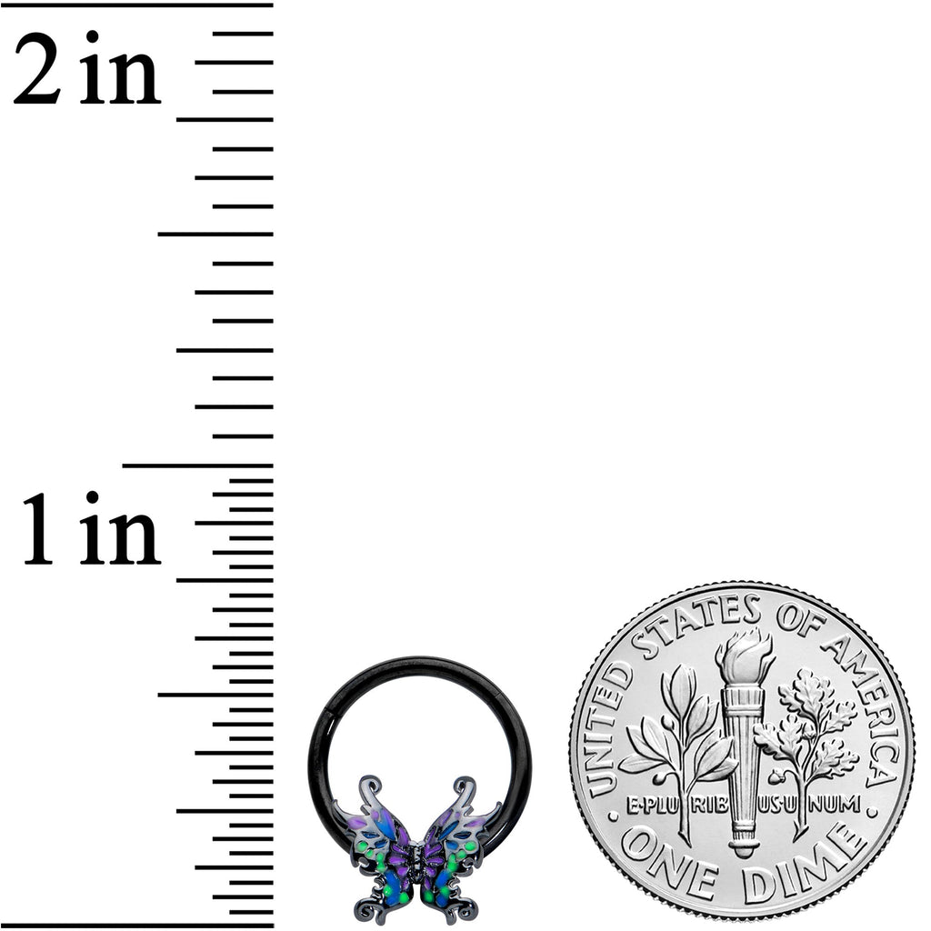 16G 3/8 Black Fantasy Faerie Wings Hinged Segment Ring