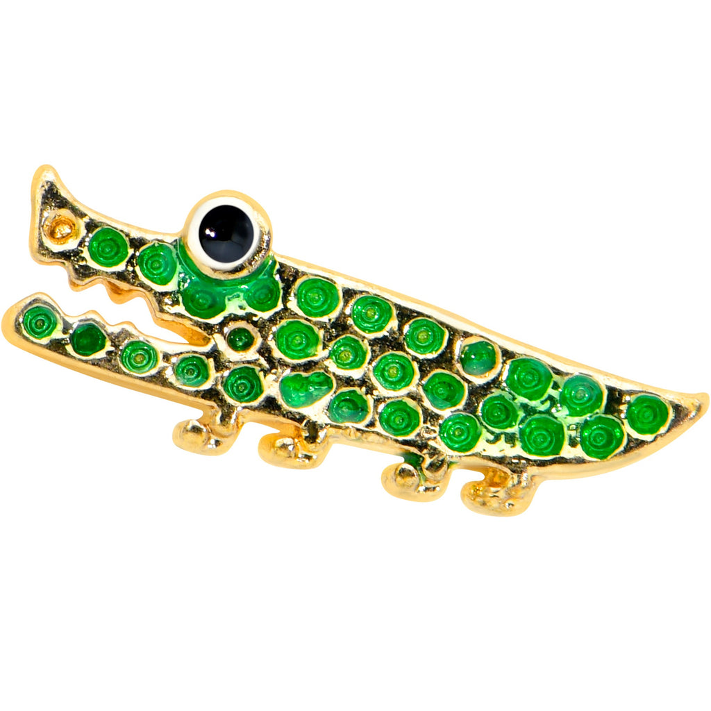16G 1/4 Gold Tone Green Hungry Alligator Cartilage Tragus Earring