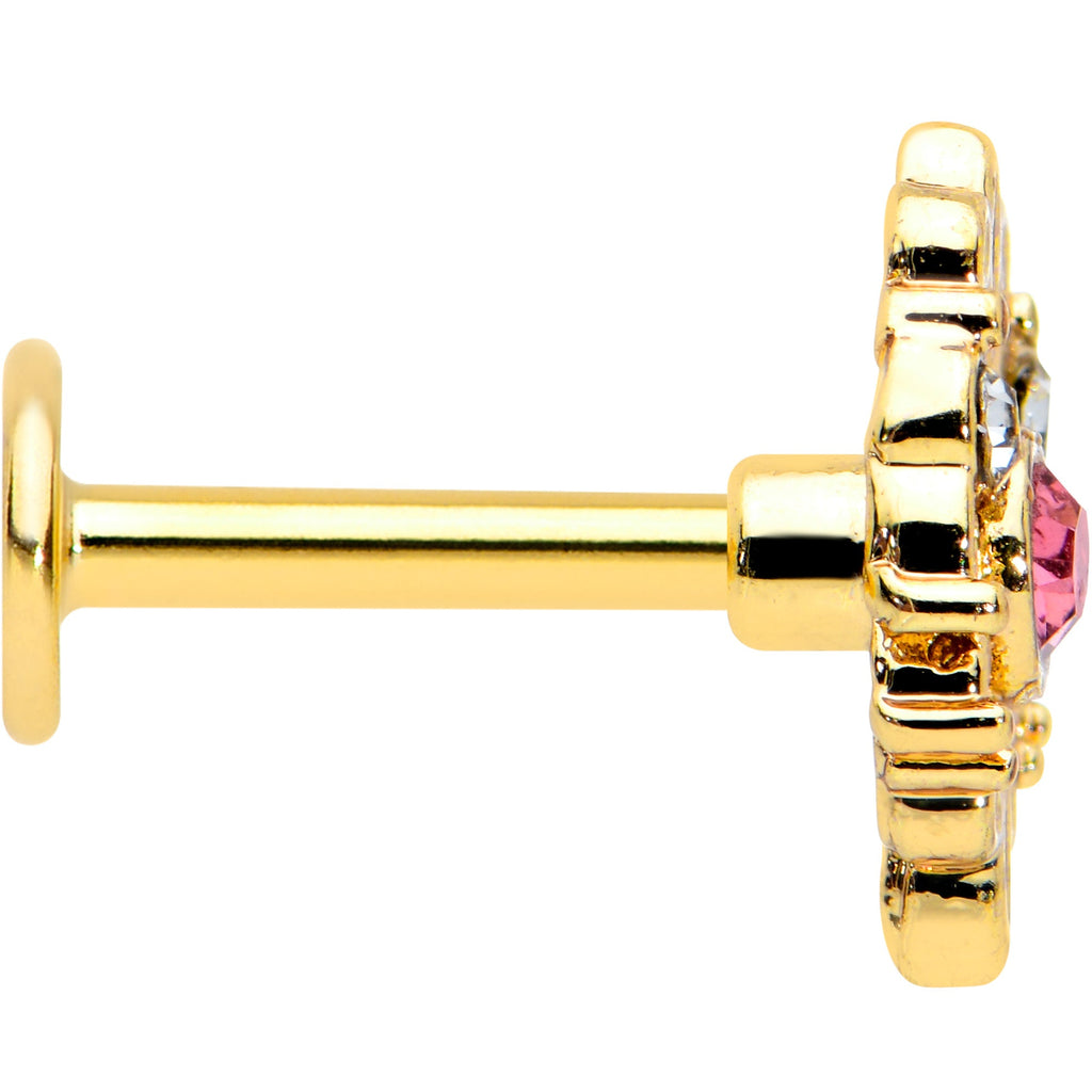16G 1/4 Pink Clear Gem Gold Tone Lace Love Labret Monroe Tragus