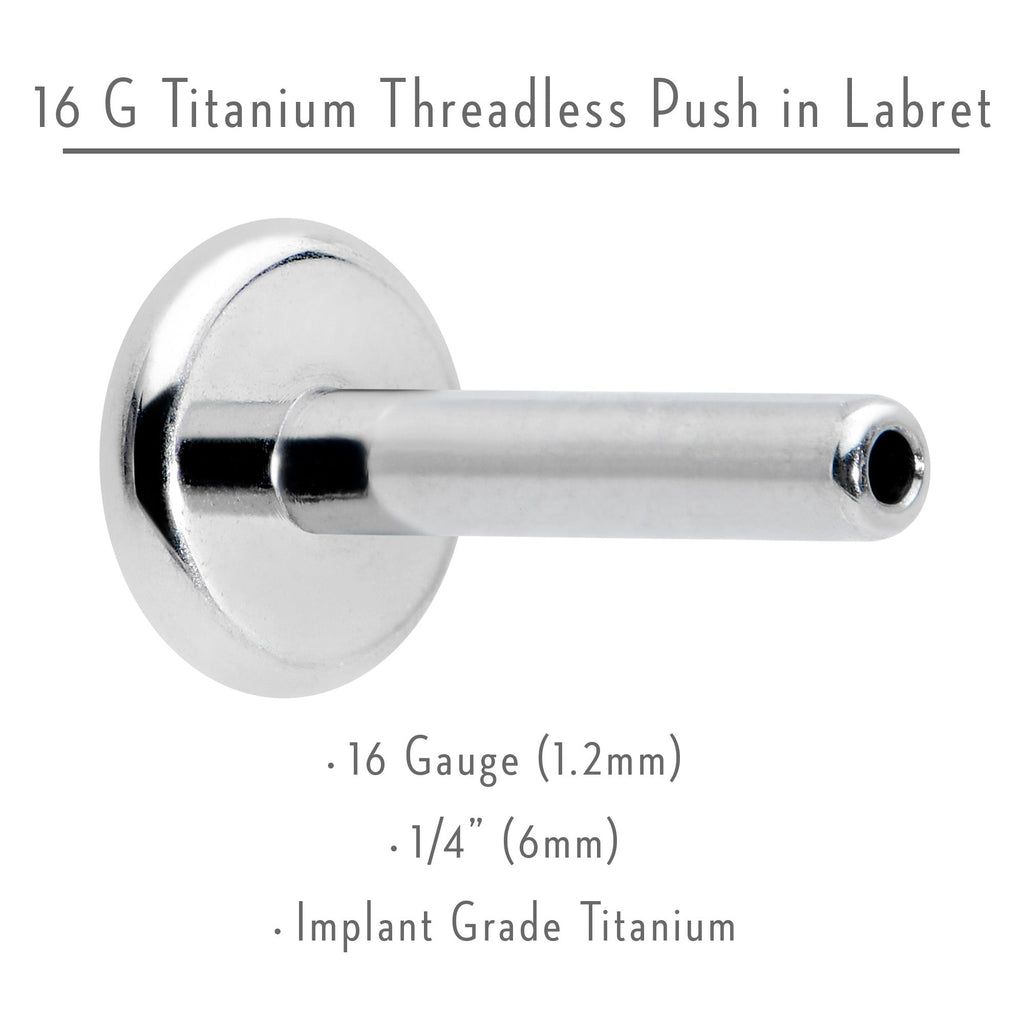 16G 1/4 G23 Titanium Threadless Post Only Labret Tragus